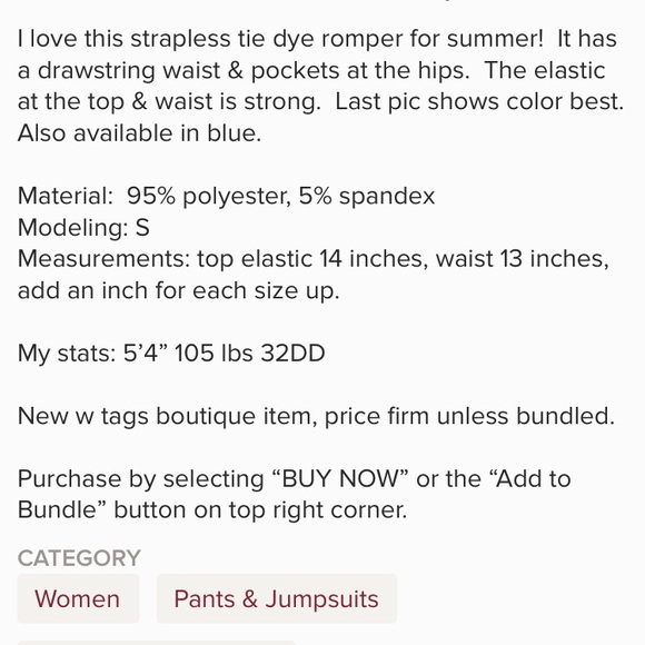 Pink/Blue Tie Dye Strapless Romper / Small - Picture 6 of 6